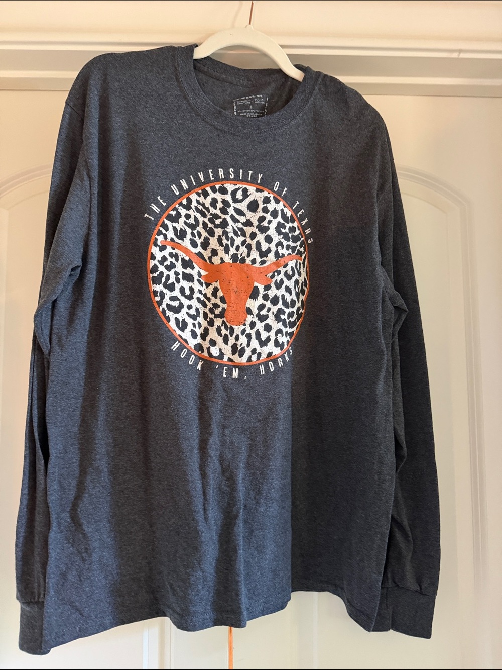 University of Texas Long Sleeve Tee - Charcoal with Orange Longhorn Graphic
